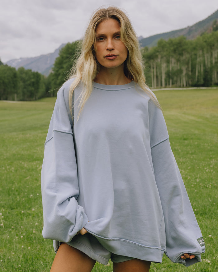 Unisex Oversized Crew - Sunbleached Mist with Bandana Patch