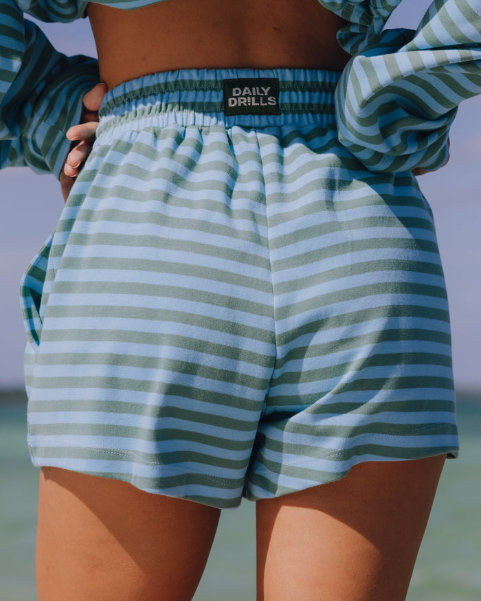 Striped Cotton Shorts - Malibu + Teal Stripe