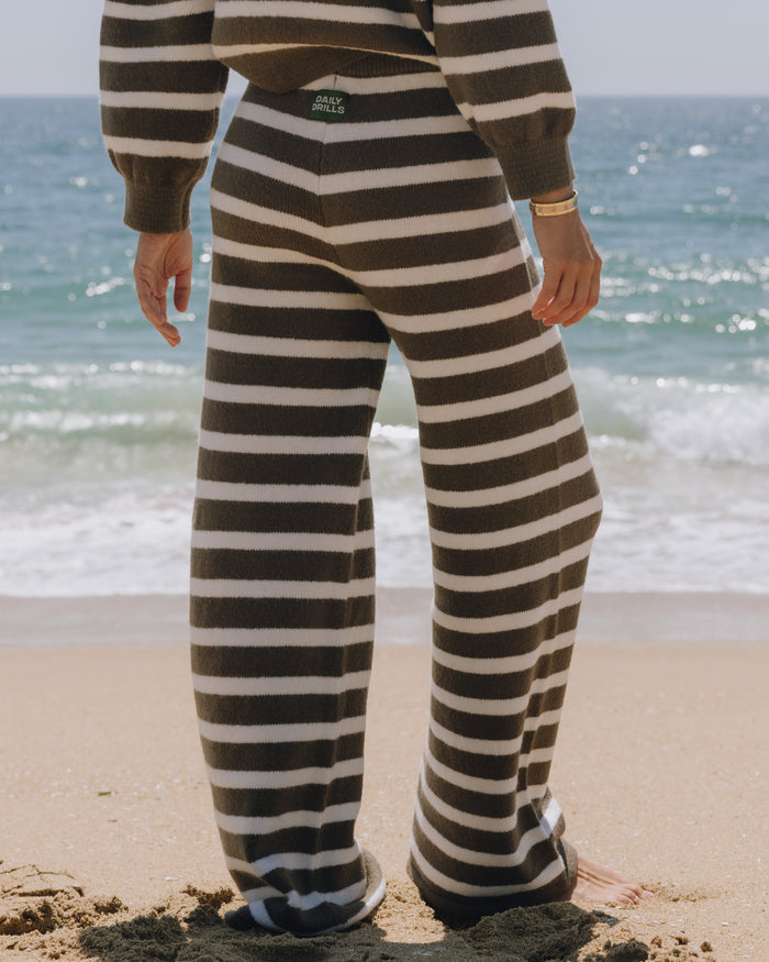 Knit Pants - Mocha + White Stripe
