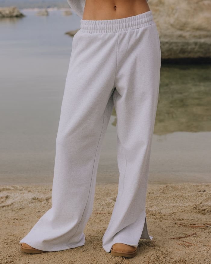 Fleece Wide Leg Sweatpants - Heather Grey