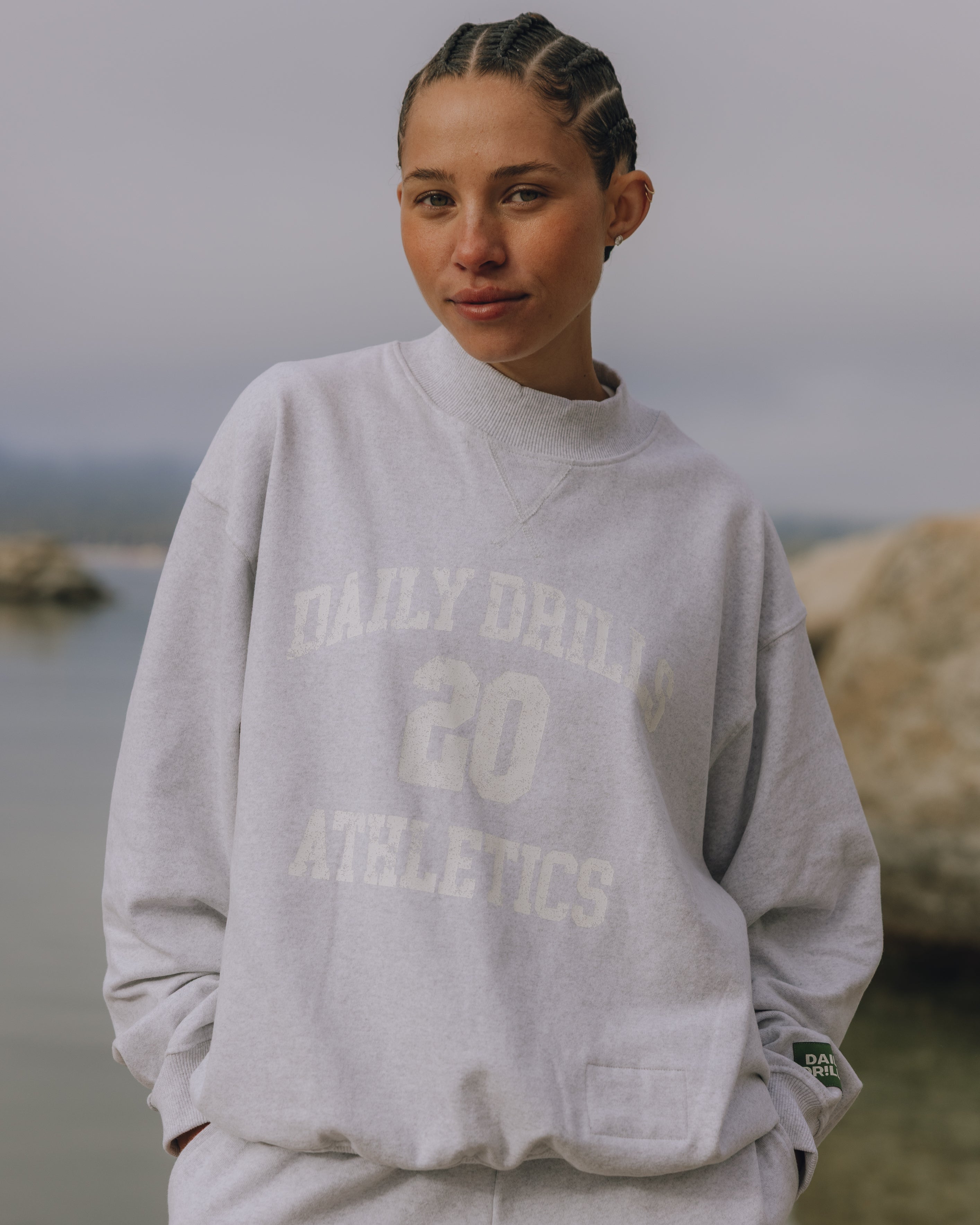 Oversized Fleece Vintage Athletics Crew - Heather Grey