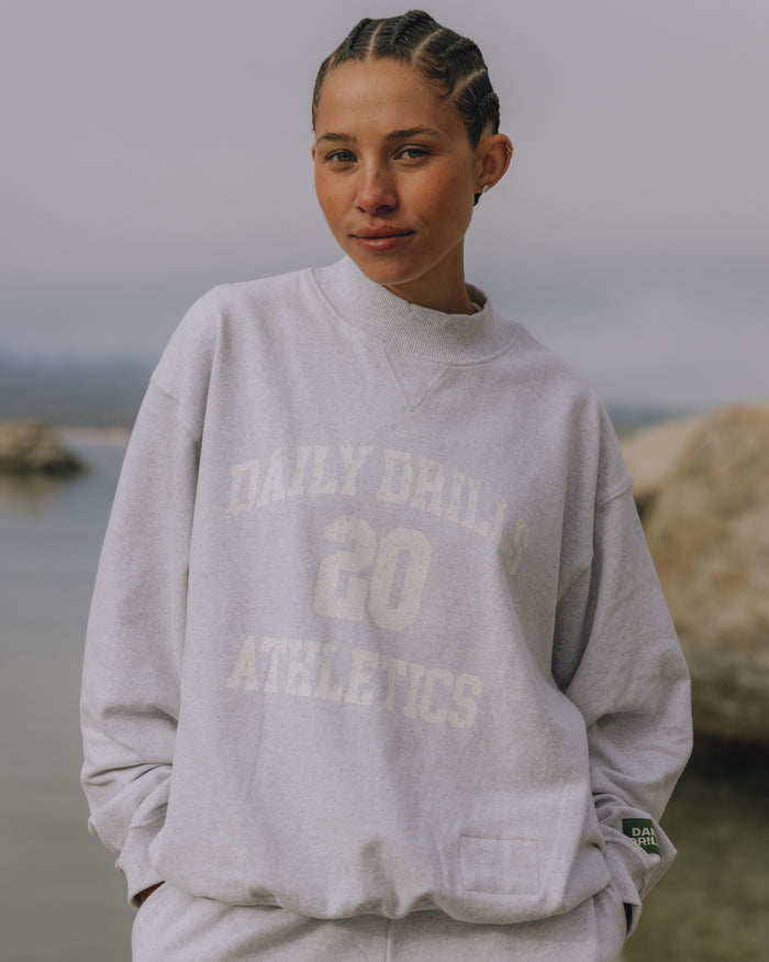 Oversized Fleece Vintage Athletics Crew - Heather Grey