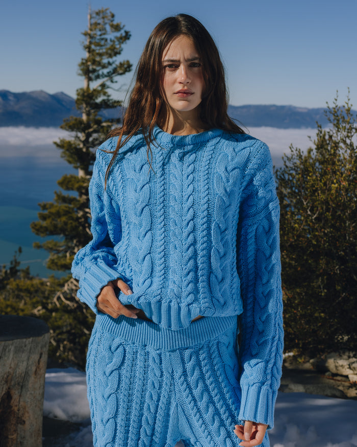 Cable Knit Oversized Sweater - Malibu
