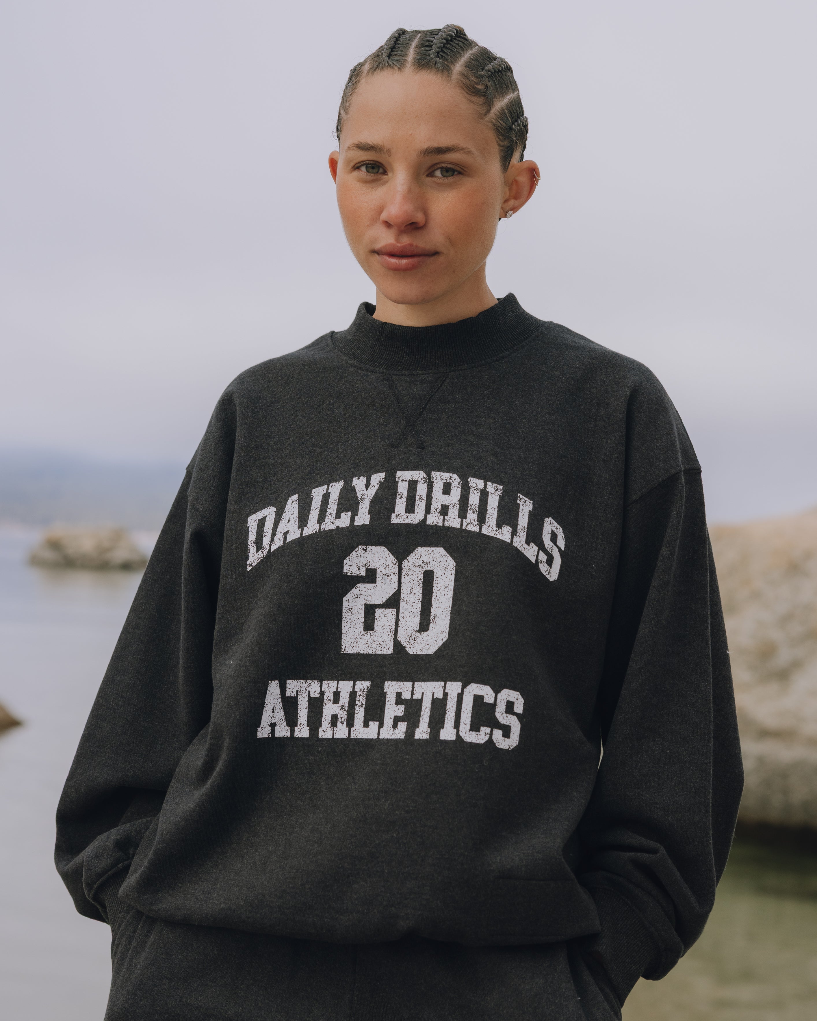 Oversized Fleece Vintage Athletics Crew - Charcoal Grey