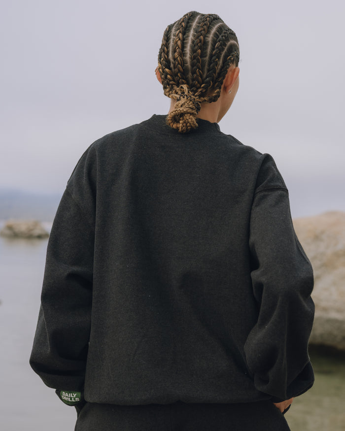 Oversized Fleece Vintage Athletics Crew - Charcoal Grey