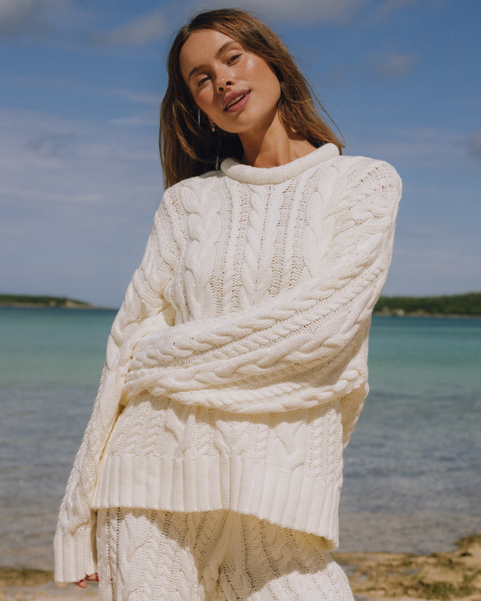 Cable Knit Oversized Sweater - Cream