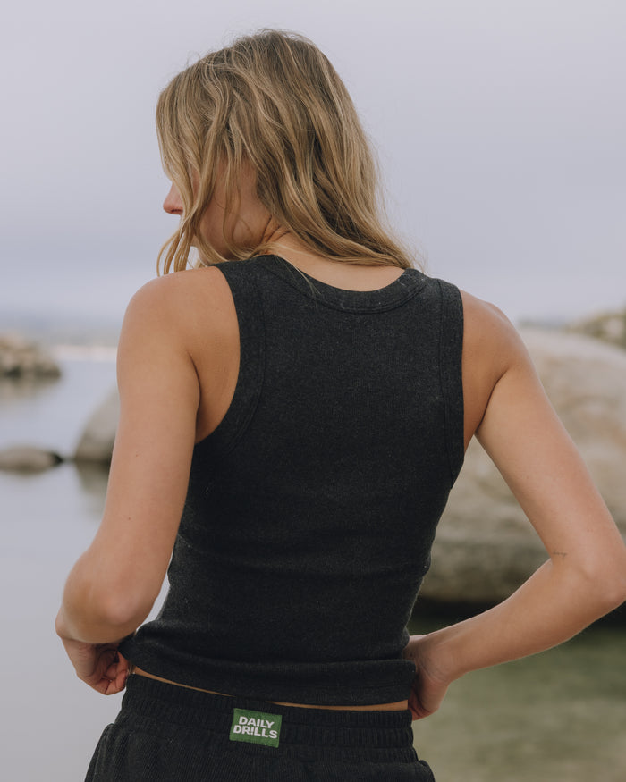 Logo Ribbed Tank - Charcoal Grey