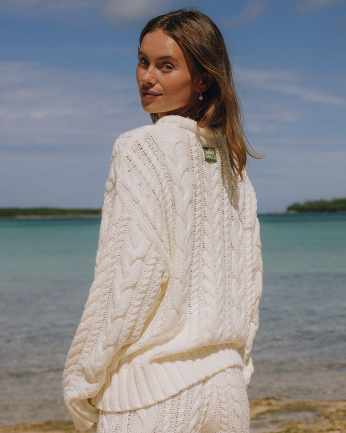 Cable Knit Oversized Sweater - Cream