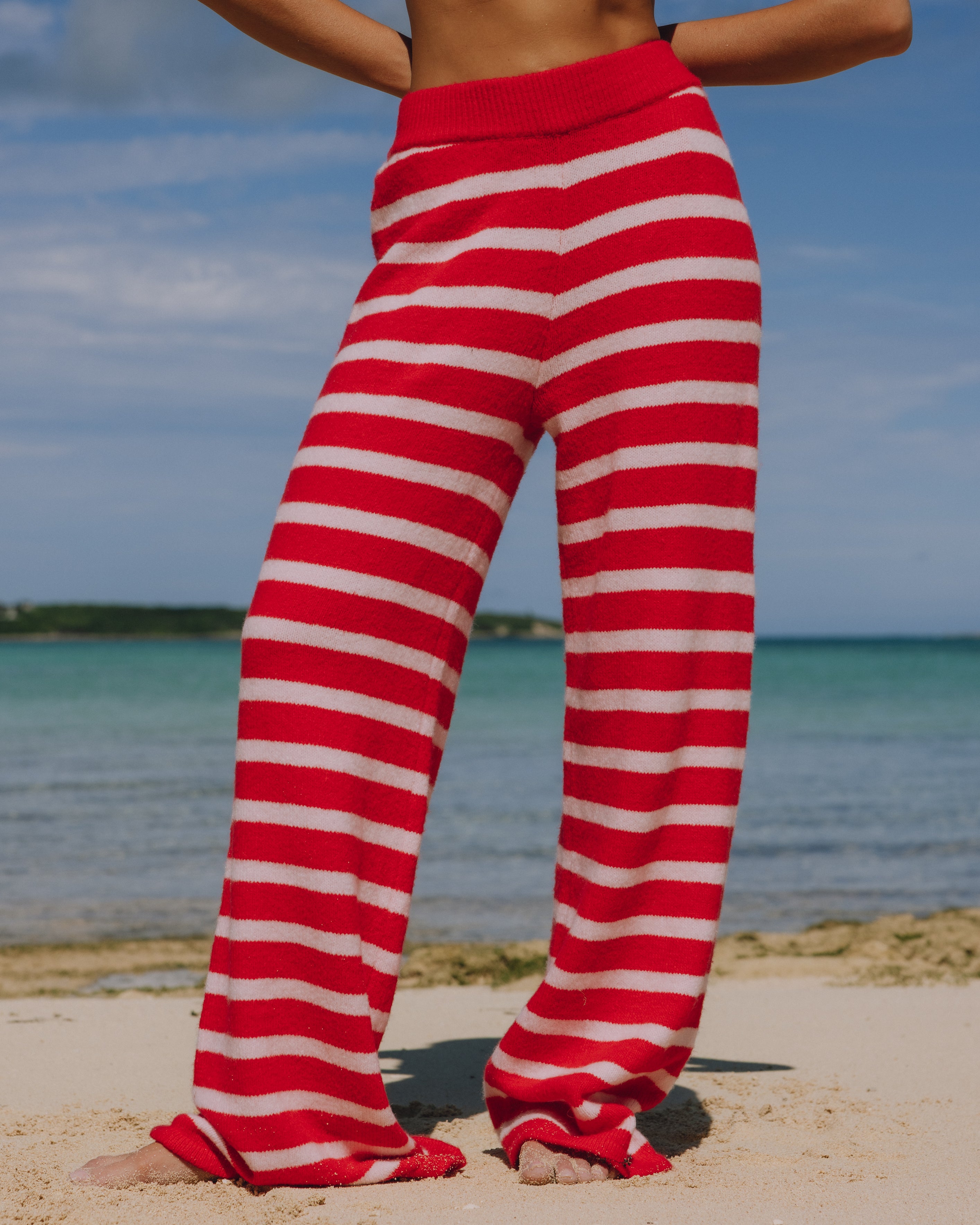 Knit Pants - Heart + Pale Pink stripe