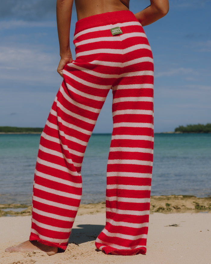 Knit Pants - Heart + Pale Pink stripe