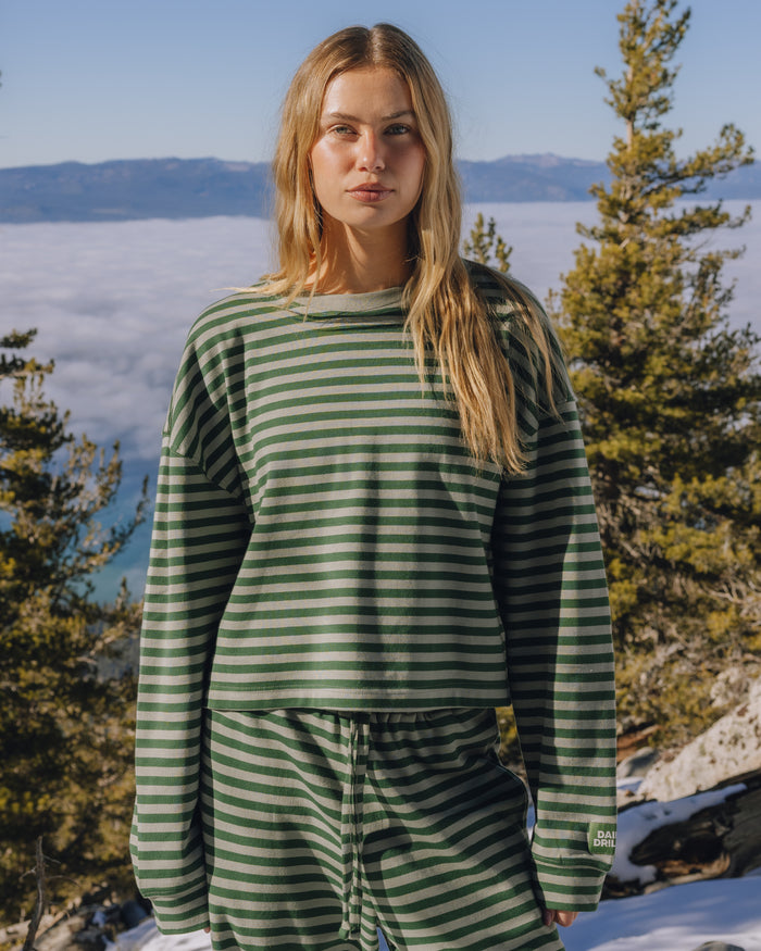Striped Cotton Long Sleeve - Forest + DD Green Stripe