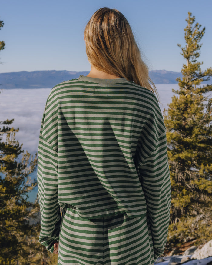 Striped Cotton Long Sleeve - Forest + DD Green Stripe