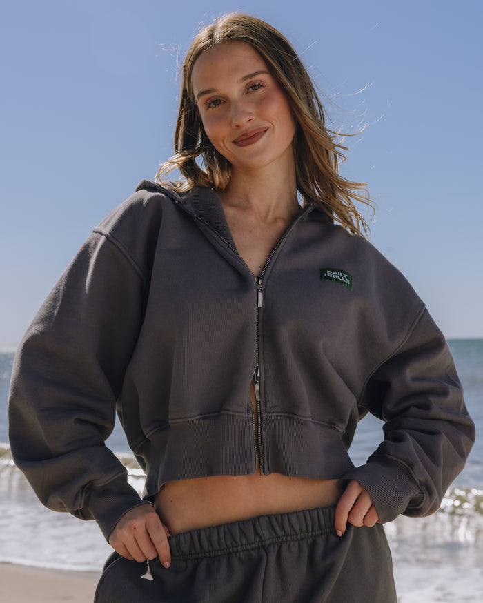 Heavyweight Double Zip Hoodie - Vintage Black