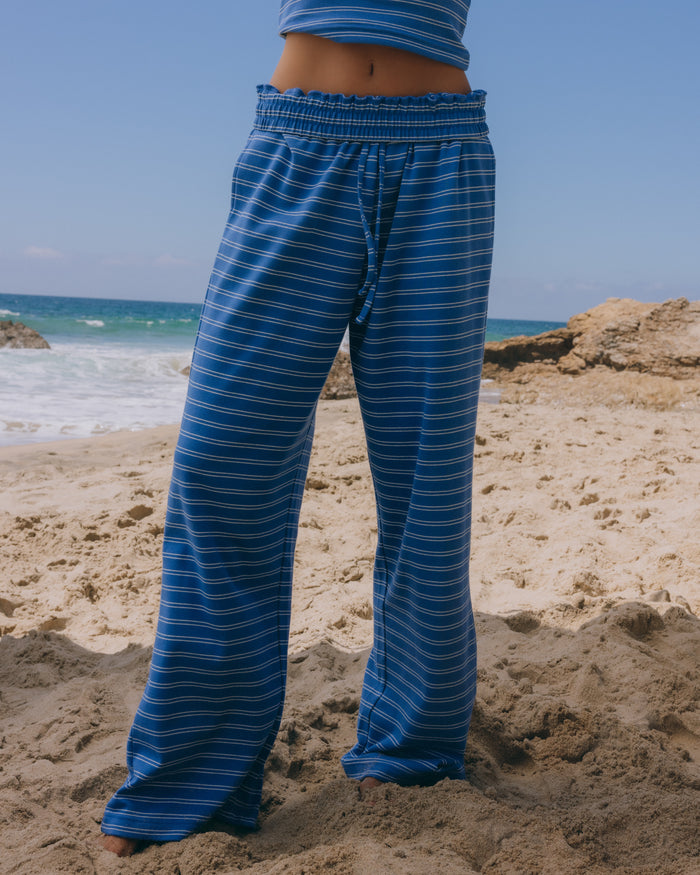 Striped Cotton Pants - Cobalt + Surf Stripe with Monochrome Patch