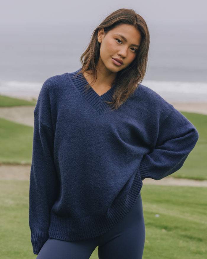 Oversized V-Neck Sweater - Navy