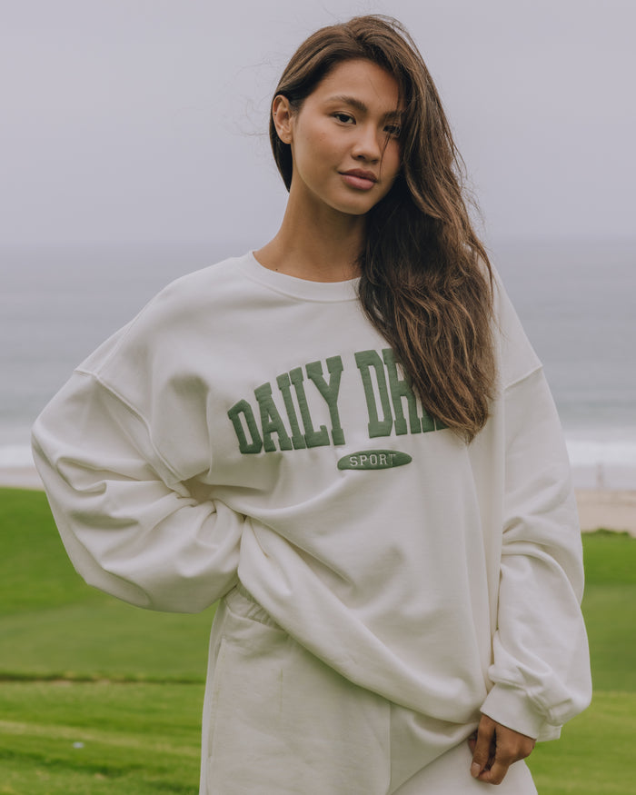 Oversized Sport Crew - Raw White with DD Green