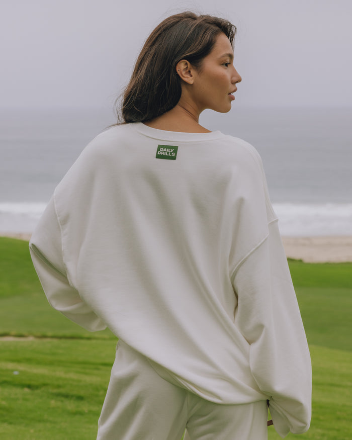 Oversized Sport Crew - Raw White with DD Green