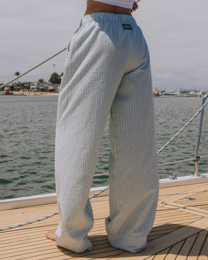 Seersucker Resort Pants - Green + White Stripe