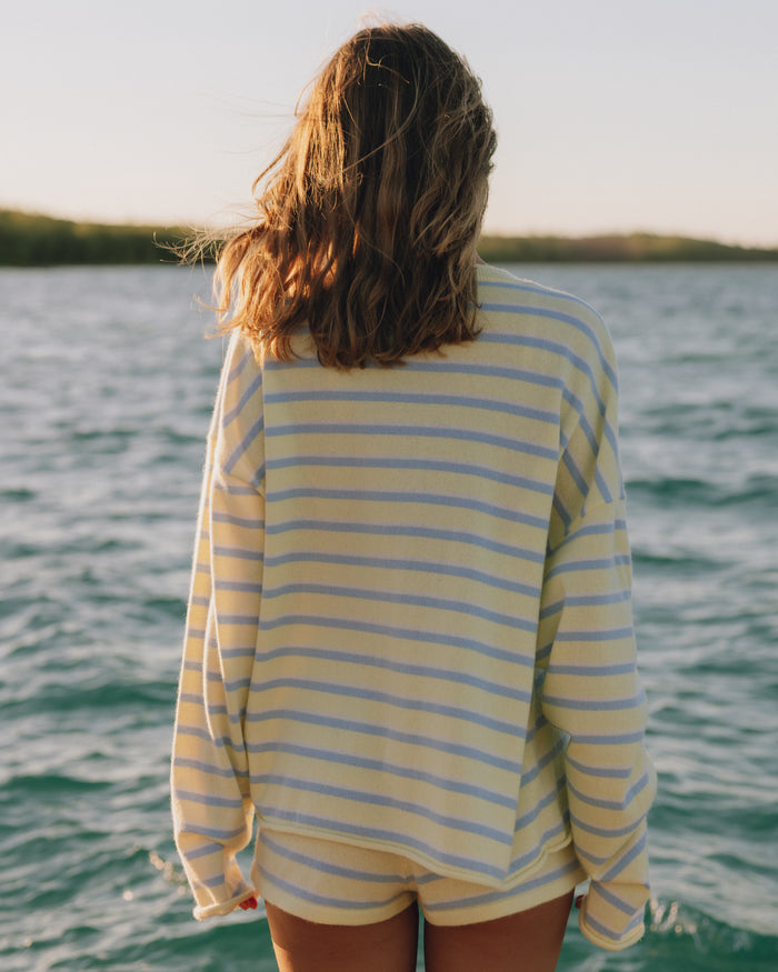 Oversized Cashmere Sweater - Butter + Light Blue Stripe