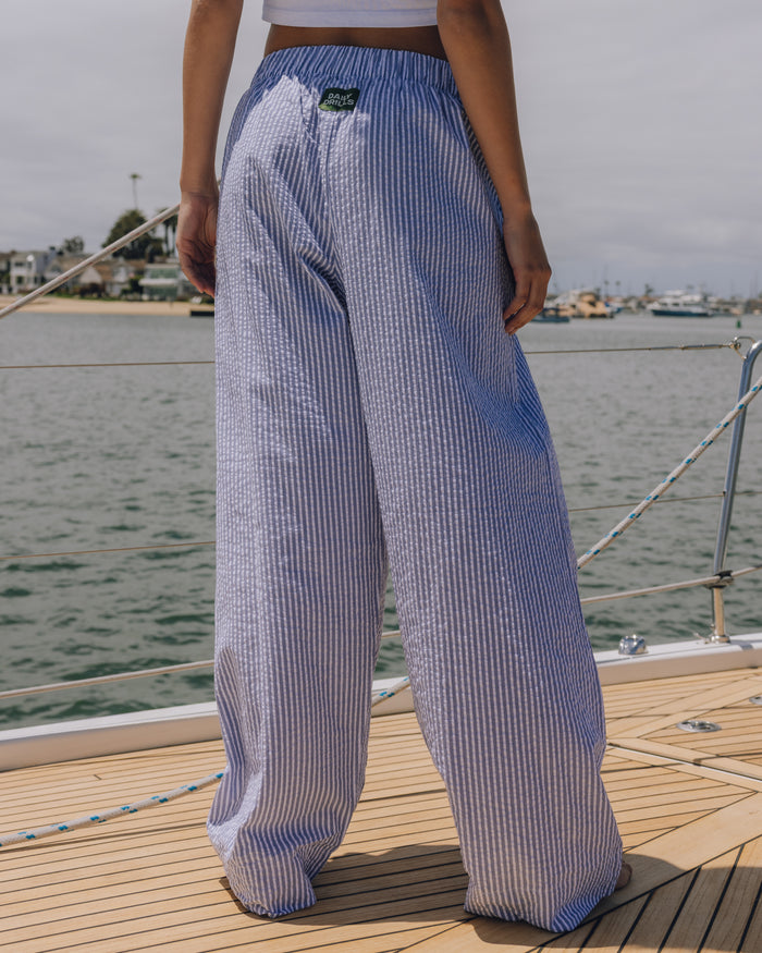Seersucker Resort Pants - Light Blue + White Stripe