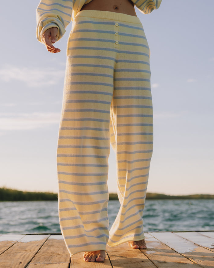 Cashmere Resort Pants - Butter + Light Blue Stripe