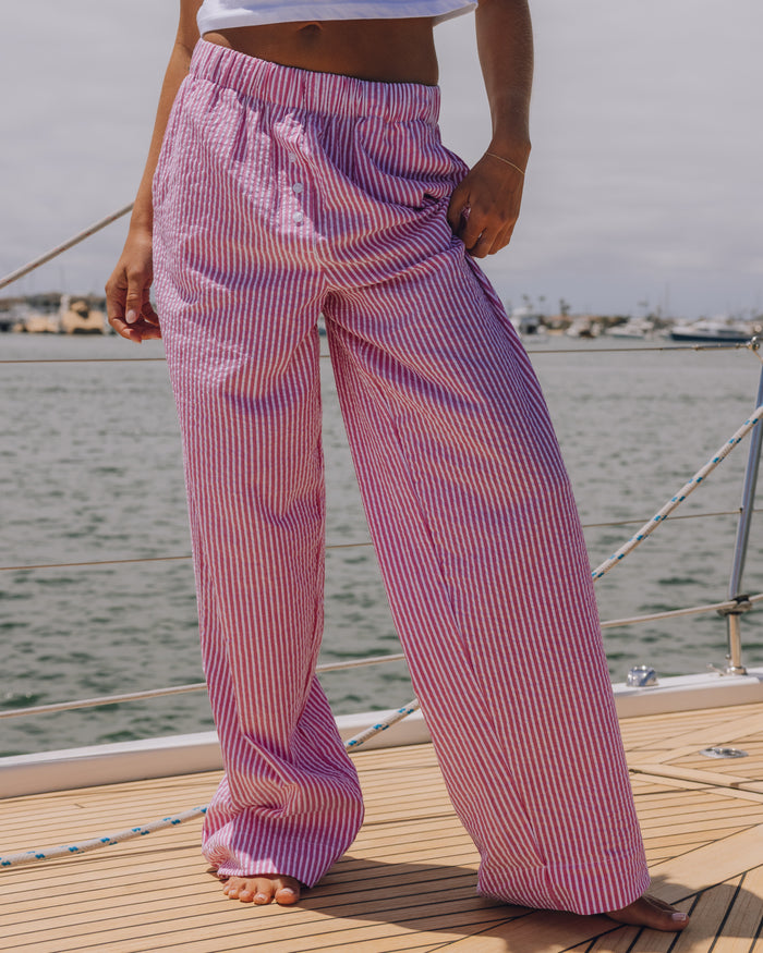 Seersucker Resort Pants - Hot Shot + White Stripe