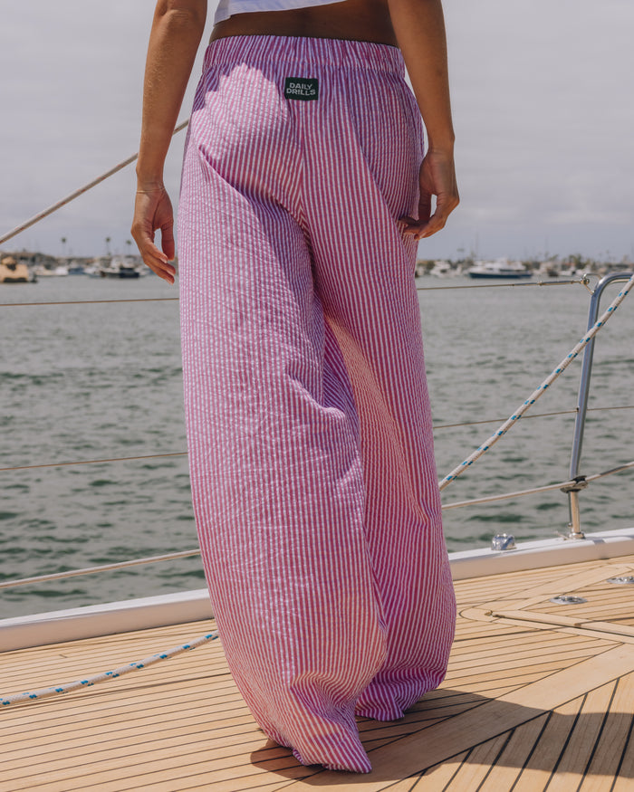 Seersucker Resort Pants - Hot Shot + White Stripe