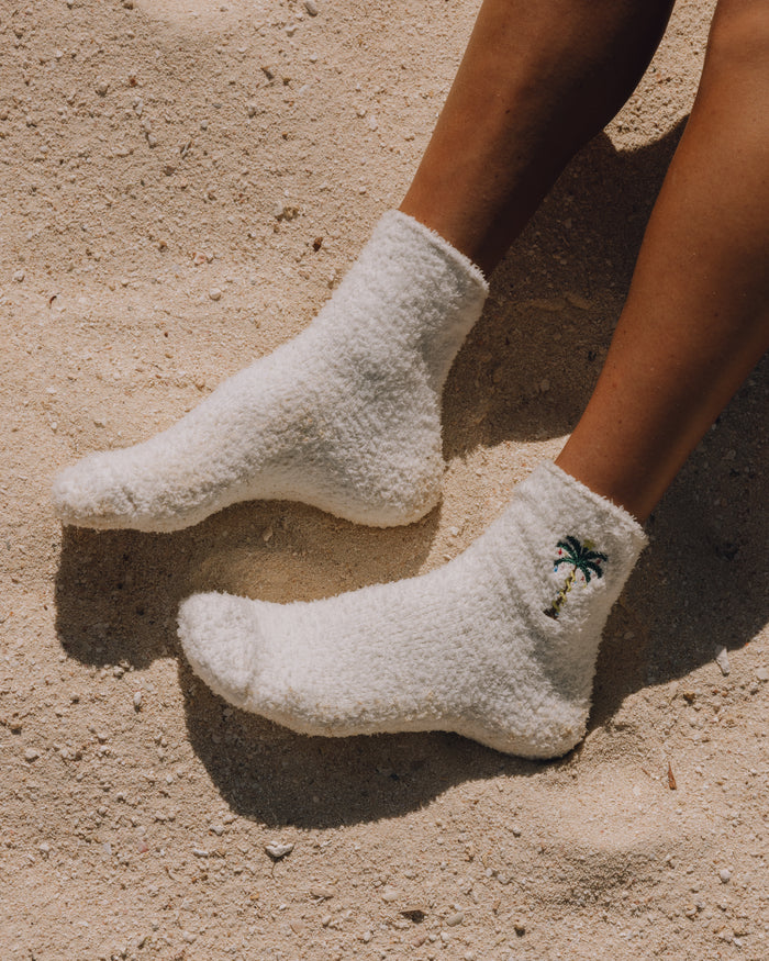 Fuzzy Socks - White + Palm
