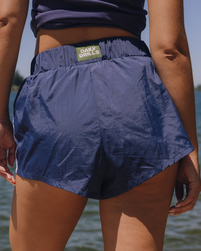 Super Bounce Shorts with Stripes - Denim + White