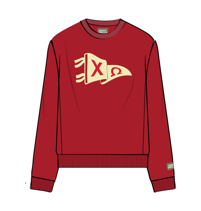 Oversized Chi Omega Crew - Vintage Red + Butter