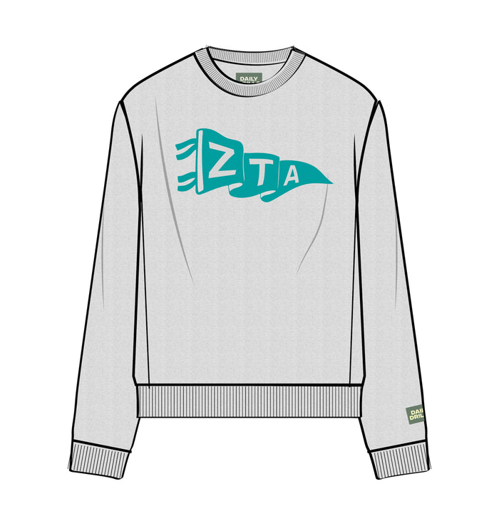 Oversized Fleece Zeta Tau Alpha Crew - Heather Grey + Teal
