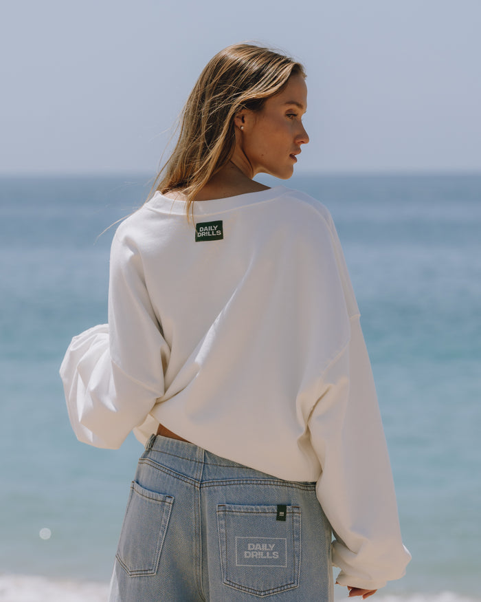 Oversized Sport Crew - Raw White with DD Green