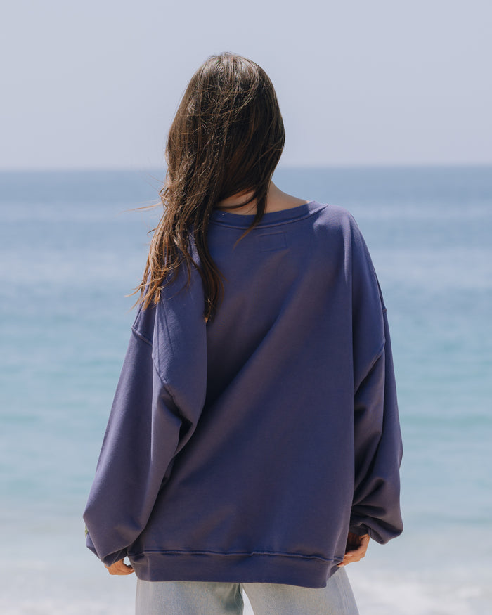 Oversized Sport Crew - Navy with White