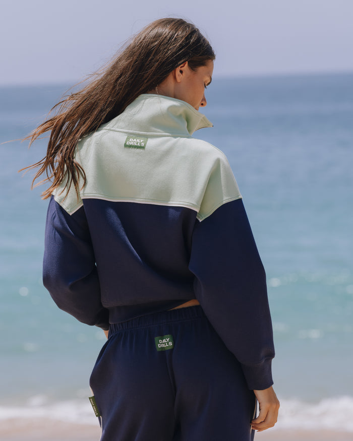 Lightweight Scuba Zip Jacket - Navy + Mint