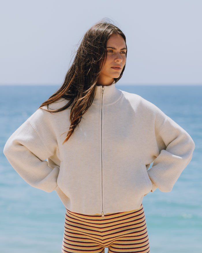 Ribbed Knit Funnel Neck - Oat