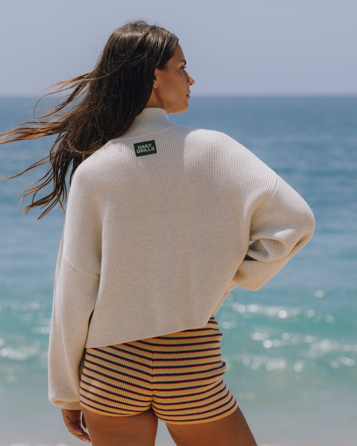 Ribbed Knit Funnel Neck - Oat