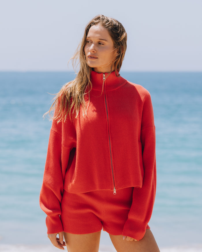 Ribbed Knit Funnel Neck - Heart