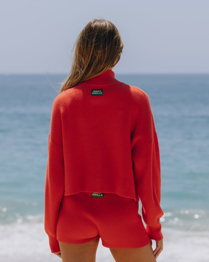 Ribbed Knit Funnel Neck - Heart