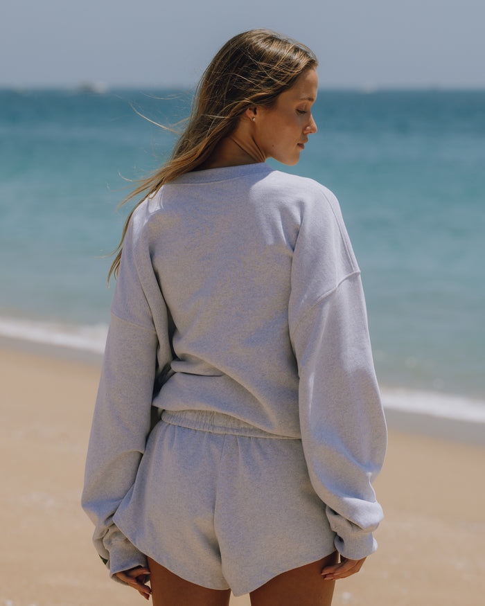 Oversized Fleece Athletics Crew - Heather Grey + Red + Cobalt