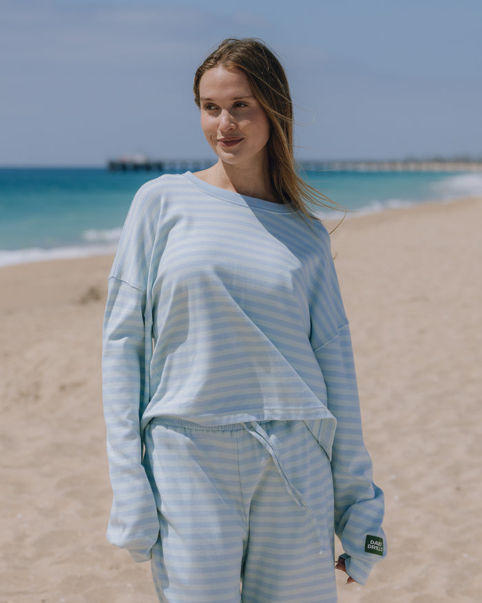Striped Cotton Long Sleeve - Powder + Lake Day Stripe