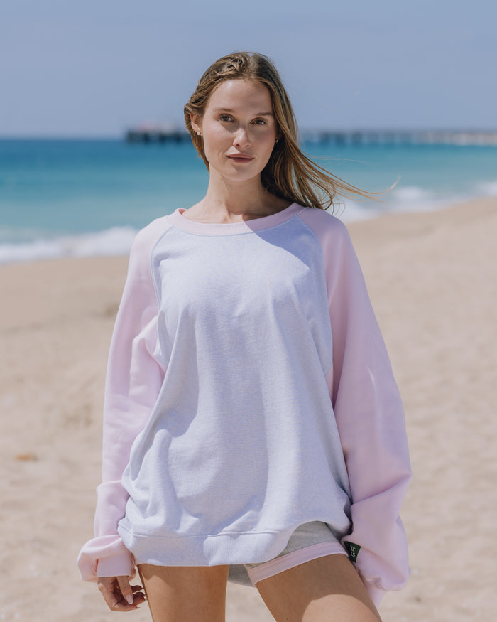 Fleece Raglan Crew - Cupid + Heather Grey