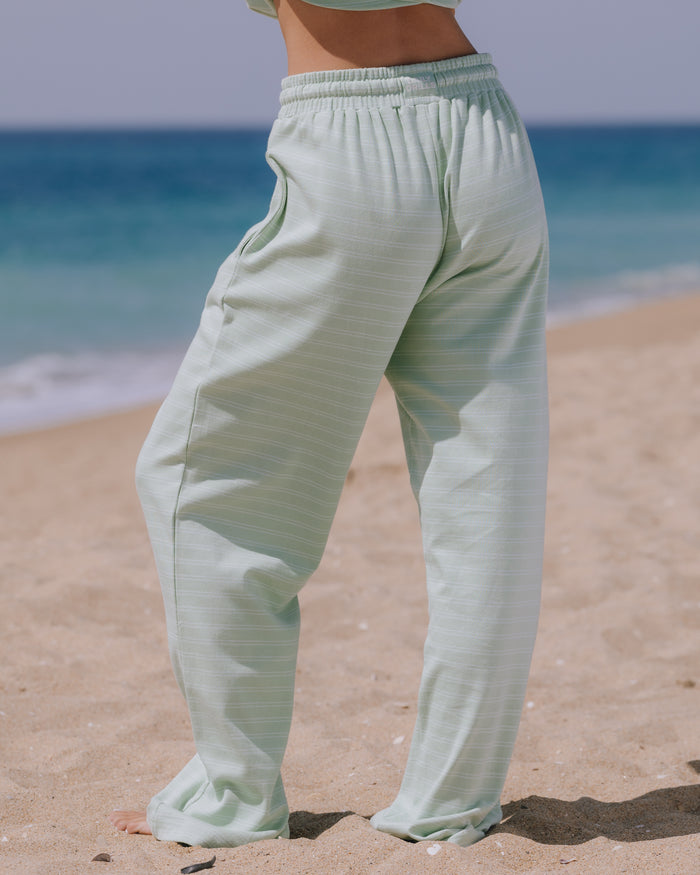 Striped Cotton Pants - Mint + Lake Day Stripe with Monochrome Patch