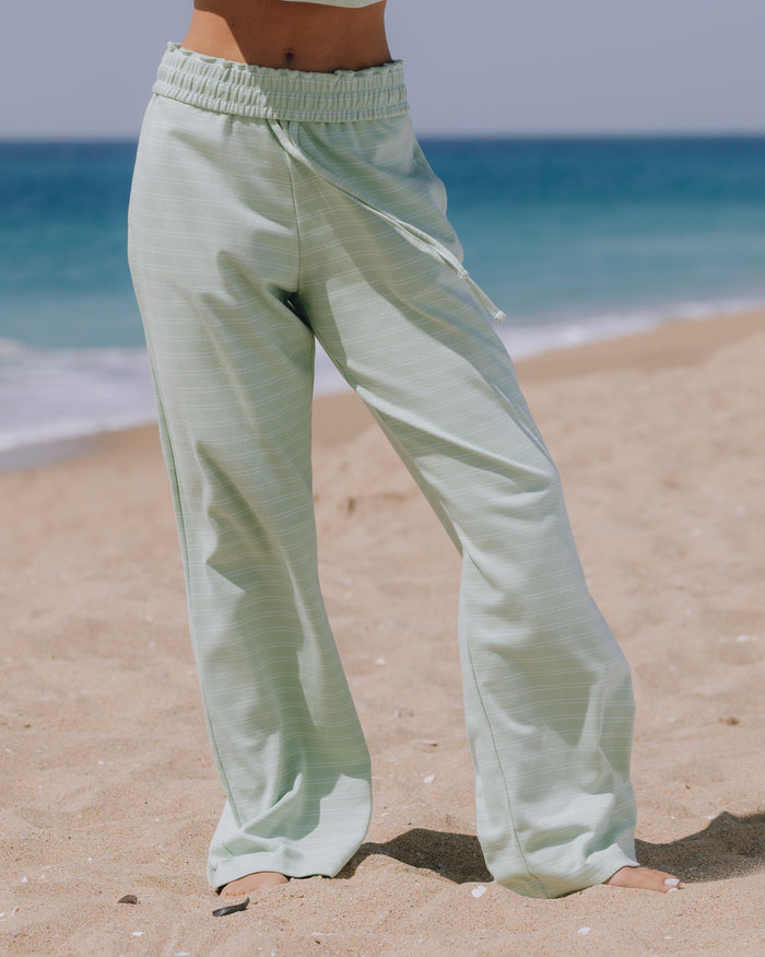 Striped Cotton Pants - Mint + Lake Day Stripe with Monochrome Patch
