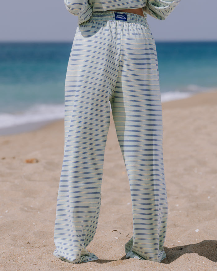 Striped Cotton Pants - Surf + Lemonade + Cobalt Stripe with Monochrome Patch