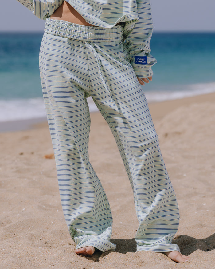 Striped Cotton Pants - Surf + Lemonade + Cobalt Stripe with Monochrome Patch