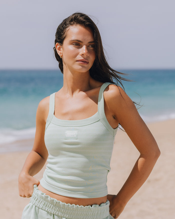 Striped Logo Everyday Tank - Mint + Lake Day Stripe with Monochrome Patch