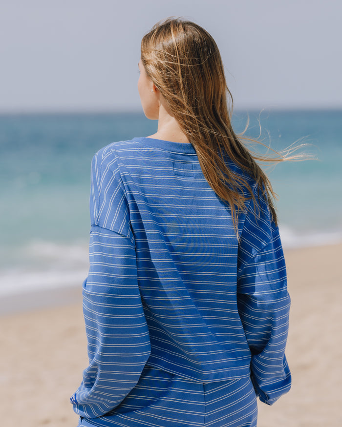 Striped Cotton Long Sleeve - Cobalt + Surf Stripe with Monochrome Patch
