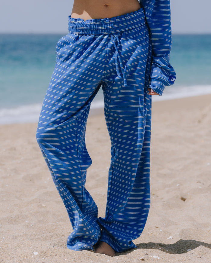 Striped Cotton Pants - Cobalt + Surf Stripe with Monochrome Patch