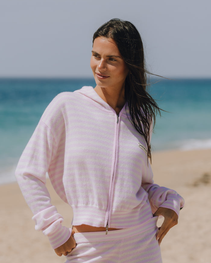 Cashmere Double Zip Hoodie - Cupid + Cream Stripe