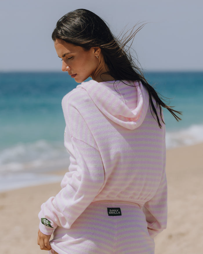 Cashmere Double Zip Hoodie - Cupid + Cream Stripe